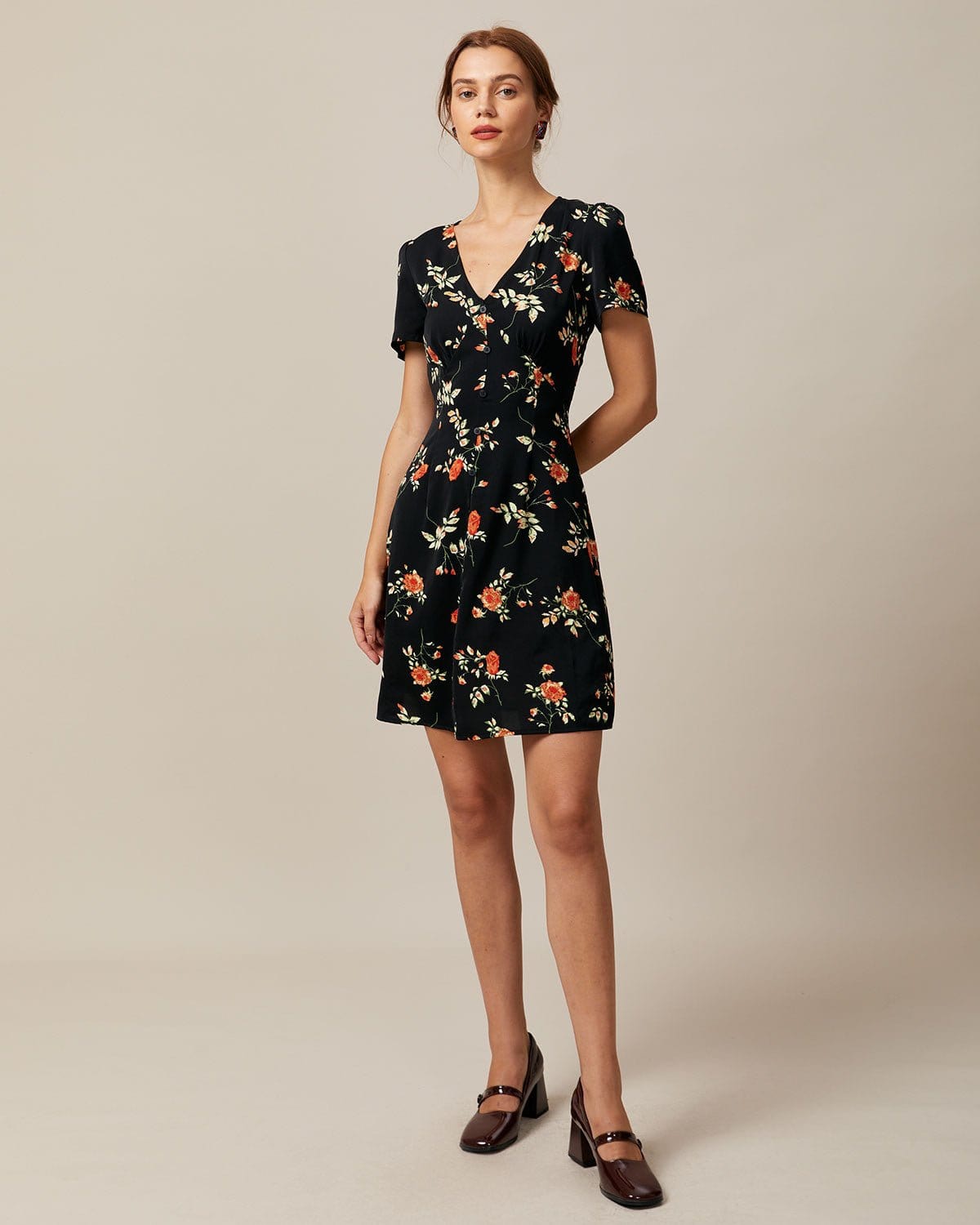 Diana | Neck Floral Button Up Dress